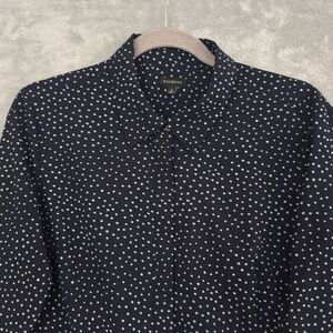 Talbots Blouse Womens Large Navy Blue White Polka Dot Button Down Shirt